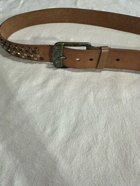 Joe's Jeans Tan Leather Studded Belt with Aged Metal Buckle